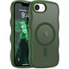 LCHULLE per iPhone 17e/16e Cover Ondulata [Compatibile con MagSafe] Protezione per Fotocamera Custodia opaca Traslucida per donne e uomini Curly Wave Frame Case per iPhone 17e/16e, Verde Scuro