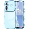 LCHULLE Compatibile con Samsung Galaxy S25 FE Cover cuore d'amore Custodia con forma ondulata e riccia ragazze Protezione della fotocamera Cover galvanizzata Custodia per Samsung S25 FE Blu