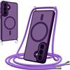 Pnakqil Cover Magnetica con Cordino per Samsung Galaxy S26 Plus/S26+, Compatibile con MagSafe, Sottile con Laccio Collana Tracolla Regolabile AntiGraffio Case con Collana-Viola