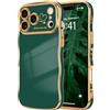 LCHULLE Compatibile con iPhone 17 Pro Max Cover cuore d'amore Custodia con forma ondulata riccia ragazze Protezione della fotocamera Cover galvanizzata Custodia per iPhone 17 Pro Max Verde scuro