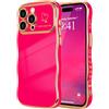 LCHULLE Compatibile con iPhone 15 Pro Max Cover cuore d'amore Custodia con forma ondulata riccia ragazze Protezione fotocamera Cover protettiva galvanizzata Custodia per iPhone 15 Pro Max Rosa rossa