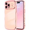 LCHULLE Compatibile con iPhone 15 Pro Max Cover cuore d'amore Custodia con forma ondulata e riccia ragazze Protezione fotocamera Cover protettiva galvanizzata Custodia per iPhone 15 Pro Max Rosa