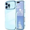 LCHULLE Compatibile con iPhone 16 Pro Max Cover cuore d'amore Custodia con forma ondulata e riccia ragazze Protezione della fotocamera Cover protettiva galvanizzata Custodia per iPhone 16 Pro Max Blu