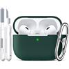 R-fun Custodia per Airpods Pro 2a/1a generazione con set di pulizia, protezione completa in silicone per custodia di ricarica Apple AirPods Pro 2023/2022/2019 [LED anteriore visibile], Verde foresta