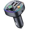 OBEST Trasmettitore FM Bluetooth 5.3, display LED, caricatore per auto, lettore musicale con funzione vivavoce, PD USB-C 3.0 e QC3.0, ricarica rapida, vivavoce