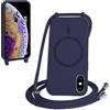 FMPCUON FNPCUON Cover Magnetica Silicone per iPhone XS Max con Cordino,Compatibile con MagSafe,Custodia con Laccio Collana Tracolla Collo Sottile TPU Antiurto Protettiva Case con Corda.Blu