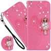 Ysnzaq Custodia per Motorola Moto G22 Cover, Gufo Rilievo Glitter Diamanti Flip Pelle PU Custodia Libro Magnetica Portafoglio Caso per Motorola Moto G22 YK Pink.
