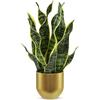 Hollyone Sansevieria - Pianta artificiale in vaso d'oro, 42 cm, pianta artificiale di serpente per casa, ufficio, hotel, Bookstore, decorazione moderna, verde chiaro