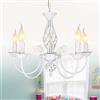 ENXING Lampada A Sospensione Ombra Chandelier Retro Restaurant Classic Candela Lampadario A Sospensione Regolabile in Altezza E14 Luci Del Pendente Ferro Battuto, Sospensione Lampadari,Bianca,5 heads /54cm