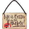 WOGEKA ART Targa in metallo retrò - Life is better in the Camper roulotte - scritta divertente idea regalo compleanno Natale decorazione 18 x 12 cm design vintage targa sospesa metallo HS428
