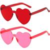Meleager Occhiali a Cuore Senza Montatura, Occhiali da Sole a Cuore Rosa e Rossa, 2 Pezzi Occhiali a Forma di Cuore, Occhiali da Sole Vintage '70, Protezione UV400, per Feste Matrimoni Halloween