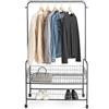 Relaxdays Stand Appendiabiti con Ruote, Asta Appendi Abiti per Attaccapanni, Ganci e 2 Ripiani, HLP: 165x90x30 cm, Nero