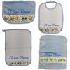 MyVorrei Set Sacco+Asciugamano+Bavaglio+Busta Cotone 100% per Asilo | Busta cm 27x18 chiusa Sacco cm 36x45 Asciugamano cm 35x52 Bavaglio cm 26x35 | Personalizzabile con Nome