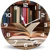 Horienteeon Orologio da parete in legno con decorazione libri, 25 cm, silenzioso, senza ticchettio, funzionamento a batteria, stile rustico, per biblioteca, orologio da parete per la decorazione della