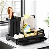 Trlyane Organizer Lavello Cucina in Acciaio al Carbonio, Portaspugne da Lavello con Vassoio Raccogligocce, Porta Detersivo e Porta Spazzole per Spugne e Panni da Cucina, Nero