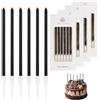 TAIXING 24 candele di compleanno nere lunghe e sottili con supporti - Candele nere per torte, matrimoni, feste, anniversari, baby shower