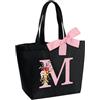 hamatata Borsa Tote Bag con Iniziale, Borsa Shopper con Papillon, Borsa Donna Personalizzata con Nome, Regali per Donna, Amica, Sposa Damigella D'onore, Mamma, Compleanno, Nozze, Natale, San Valentino(M)