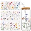 WANDIC 3 Fogli di Adesivi per Album di Ritagli, Fiori Selvatici, Piante fresche, Adesivi per mobili, acquerelli, Floreali, Decalcomanie per finestre, UV sfregamento sui trasferimenti per Artigianato