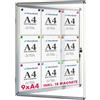 Floordirekt Espositore da Parete 9 x DIN A4 con Cornice in Alluminio e Vetro Acrilico, Incluso Scomparto Magnetico per Informazioni, Scomparto per Avvisi, Pannello Posteriore Magnetico e Scrivibile