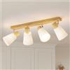 LVWIT Faretti Orientabili con 4 Luci, Faretto da Interno E14, Faretti Orientabili Legno, Faretto led Soffitto Bianco Interno Vintage per Barra, Salotto,Cameretta, Cucina, Bagno (Lampadine Escluse)