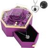 Emibele Rosa Conservata, Scatola di Rose con Fiori Eterni, Collana a Cuore Ti Amo in 100 Lingue, Gioielli con Rose Conservate per Mamma/Donna/Moglie/Madre/Nonna/San Valentino, Viola