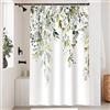 Uiiooazy Tenda Doccia Antimuffa, Tenda da Doccia 120x200cm Eucalipto Foglie Verde Salvia Fiori Rosa Bianco Tende da Bagno Tessuto Lavabile Impermeabile Poliestere Tende Vasca da Bagno con 8 Anelli