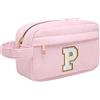 Toozen Borsa per cosmetici per donna Personalizzata Iniziale, Pochette Trucchi Viaggio con Tasca Interna, Trousse Trucchi Organizer Cosmetici, Regalo Compleanno Natale Ideale per Donne Ragazze Amic Rosa P