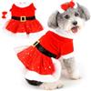 Zunea Abiti natalizi per cani di piccola taglia ragazza inverno Natale cucciolo principessa vestito con cintura e fiocco carino nodo cravatte per capelli gonna in pile pizzo per animali domestici