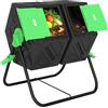 Outsunny Composter da giardino - vassoio compost per rifiuti - rotante a 360° - doppia camera 160 L - acciaio PP nero