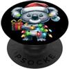 Funny Christmas String Lights Xmas Boy G Koala Bear che indossa cappello di Babbo Natale che tiene un regalo carino fiocco PopSockets PopGrip Adesivo