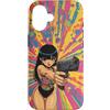 Psychedelic Groovy Custodia per iPhone 16 Carino Anime Ragazza con Pistola Grafica Psichedelica
