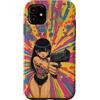Psychedelic Groovy Custodia per iPhone 11 Carino Anime Ragazza con Pistola Grafica Psichedelica