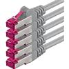 1aTTack.de 0,25m - grigio - 5 pezzi - Rete Cavi Cat6a S-FTP CAT 6a doppia schermatura - certificato GHMT PIMF 500MHz 7 CU rame non contiene alogeni