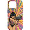 Psychedelic Groovy Custodia per iPhone 16 Pro Carino Anime Ragazza con Pistola Grafica Psichedelica