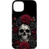 Skulls and Roses Metal Rock Gothic Metal Custodia per iPhone 15 Plus Scheletro Metalhead Teschi e Rose Metal Rock Filigrana