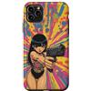 Psychedelic Groovy Custodia per iPhone 11 Pro Max Carino Anime Ragazza con Pistola Grafica Psichedelica