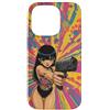 Psychedelic Groovy Custodia per iPhone 14 Pro Carino Anime Ragazza con Pistola Grafica Psichedelica
