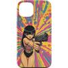 Psychedelic Groovy Custodia per iPhone 13 Carino Anime Ragazza con Pistola Grafica Psichedelica