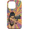 Psychedelic Groovy Custodia per iPhone 13 Pro Carino Anime Ragazza con Pistola Grafica Psichedelica