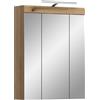 xonox.home - Armadietto a specchio Scout 60 x 79 x 18 cm, con illuminazione in rovere Evoak e vetro a specchio, specchio - Specchio da bagno con luce - moderno, elegante e funzionale
