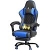 JUMMICO Sedia da Gaming Massaggiante Ergonomica, Poltrona Gaming con Poggiapiedi Telescopico, Cuscino Lombare Vibrazione e Poggiatesta, Schienale Reclinabile 90-135°, Portata 150 kg, blu