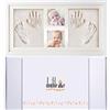 DOUBLE ME Doubleme Kit Portafoto e Impronte di Mani e Piedi per bambino, neonato e Gemelli, Fantastico Regalo per Festeggiare Nascite e Battesimi, Cornice in legno con argilla sicuro, Due impronte e due foto