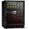 KLARSTEIN VeroSteel - Frigorifero per vino sottopiano, 43 bottiglie con doppia zona di raffreddamento, sportello in vetro anti UV, controllo touch, ripiani in legno estraibili per facile accesso