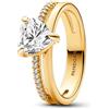 PANDORA Timeless Anello con cuore placcato in oro 14k con zirconi cubici trasparenti, 48