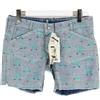 GAS Celyn Flower Print Denim Aqua Pantaloncini Donna W28 Reversibile Bottoni Fly