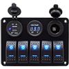 KALLORY Pannello in Lega di Alluminio e ABS 12v 24v 5 Vie Interruttori Combinato 2 Porte USB 3.1a, Resistente Protezione Sovraccarico per Barche e Yacht