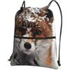 YYHHAOFA Fox Snow Prints, zaino con coulisse e cerniera, leggero, impermeabile, con tasca, per viaggi, sport, yoga