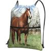 YYHHAOFA Zaino da palestra con stampa di cavalli in fiore con stampa di alberi e coulisse - borsone leggero impermeabile con tasca per viaggi, sport, yoga