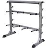 QUAHEAS Supporto per manubri in acciaio ad alte prestazioni per manubri corti e bilancieri con capacità di carico di 300 kg, 49 x 100 x 95 cm, 8 supporti e base in gomma antiscivolo per attrezzi da