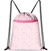 Aurelx Sacchetti con coulisse con fiocco rosa, borsa impermeabile in polietilene, borsa da nuoto per ragazze, borsa da nuoto per scuola, nuoto, viaggi, spiaggia, borse portatili con coulisse per donne
